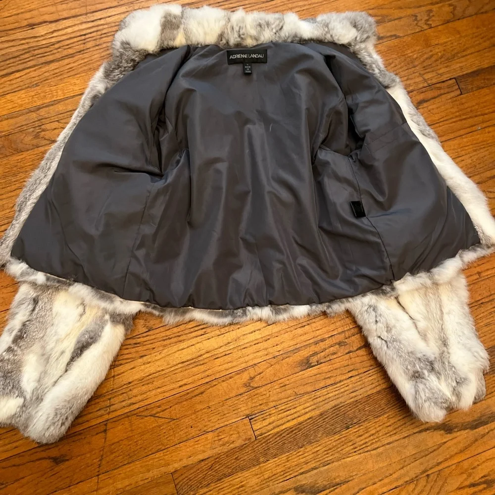 Adrienne Landau Rabbit Fur Jacket White & Grey Like New - Picture 3 of 10
